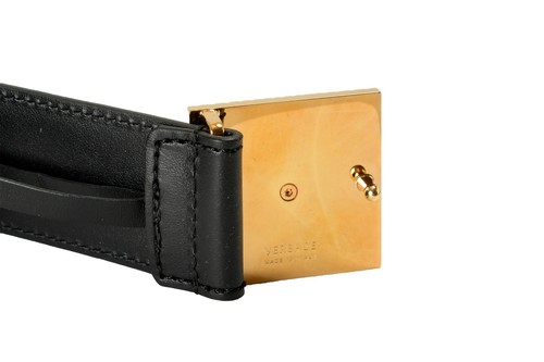 Versace Black & Gold 100% Leather Medusa Head Logo Decorated Belt US 36 IT 90 - Picture 5 of 5