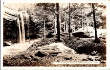 Vintage Ash Cave Waterfall & Pulpit Rock Ohio Scenic RPPC Postcard