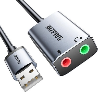 USB to Audio Jack Sound Card Adapter with Dual TRS 3-Pole 3.5Mm Headphone and Mi