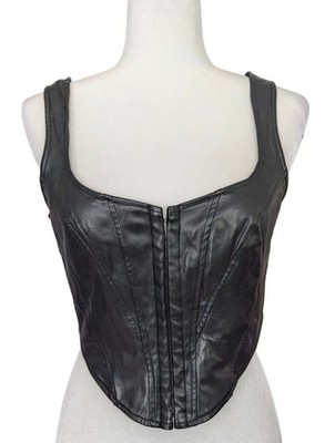 Windsor Womens Black The Hook Up Faux Leather Corset Top Size Medium