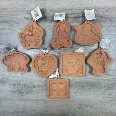 VTG COTTON PRESS CLAY MOLD LOT X8 TERRA COTA COOKIE PAPER ART BROWN BAG AMACO