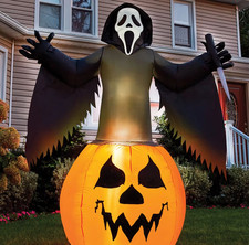 6 Ft Ghost Face Pumpkin Inflatable Halloween Outdoor Yard Decoration Fun World