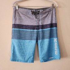 Hurley Gray and Blue Casual Swim Trunks Size 28 Swimwear Shorts With Pockets