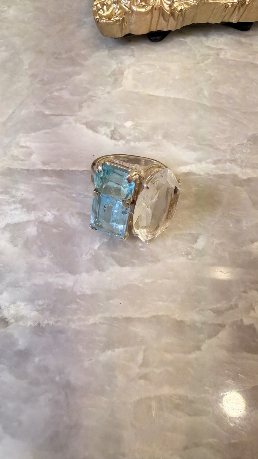 Sterling Silver 925 Large Statement Ring Clear & … - image 5