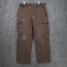 Duluth Trading Pants Mens 34x28 Brown Cargo Flex Fire Hose Fleece Lined Workwear