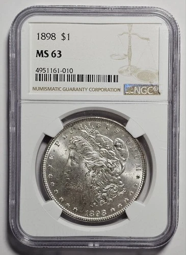 1898-P Morgan Silver $1 Dollar Coin ~ NGC MS 63 (A010)
