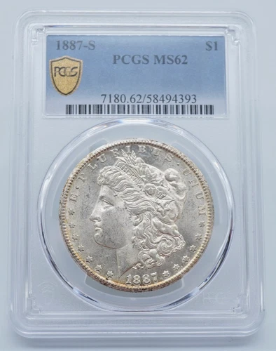 1887-S Morgan Silver Dollar PCGS MS62 Gold Shield Label -  T317