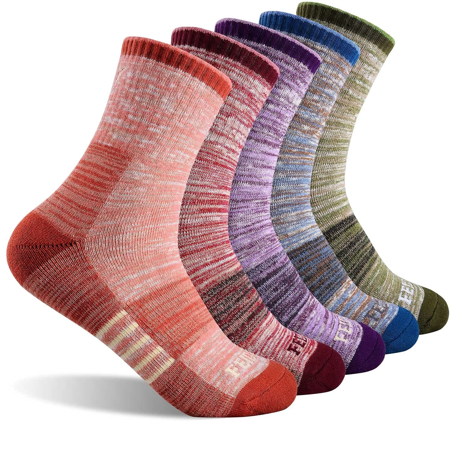 5 Pairs Women's Hiking Walking Outdoor Recreation Socks Wicking Cushion Crew ...