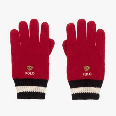 Ralph Lauren Kinder Jugend Polo Bear Strickhandschuhe Rot L/XL Neu mit Etikett