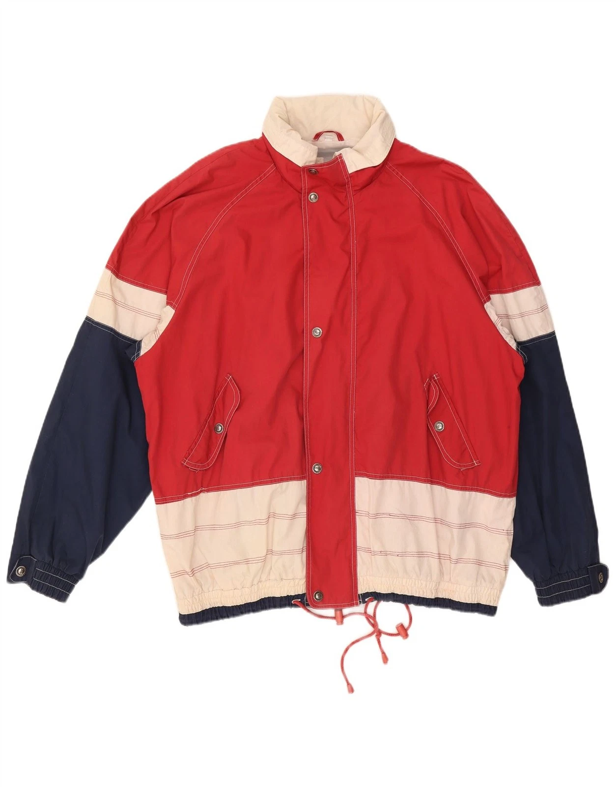 Vintage Mens Hooded Windbreaker Jacket UK 44 2XL Red Colourblock Polyester BH17