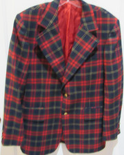 Vintage Johnny Carson Plaid Pure Wool Sport Jacket Coat Blazer 1970's red sz 40