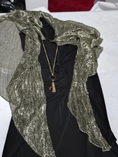 Glamour Black Gold Metallic Evening Dress Tassel Detail