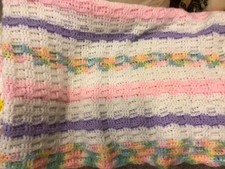 Multi Color Striped Hand Made Crocheted Afghan or Throw 59"x 37"wide