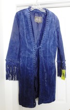 Chi By Falchi Coat Jacket Southwest Fringe Braid Tie Front Blue M Vintage New