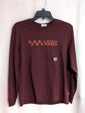 Vans Juniors' Dk Burgundy Trecker Checker Graphic LS Tee VN0A7Y1L4QU Size S/XL