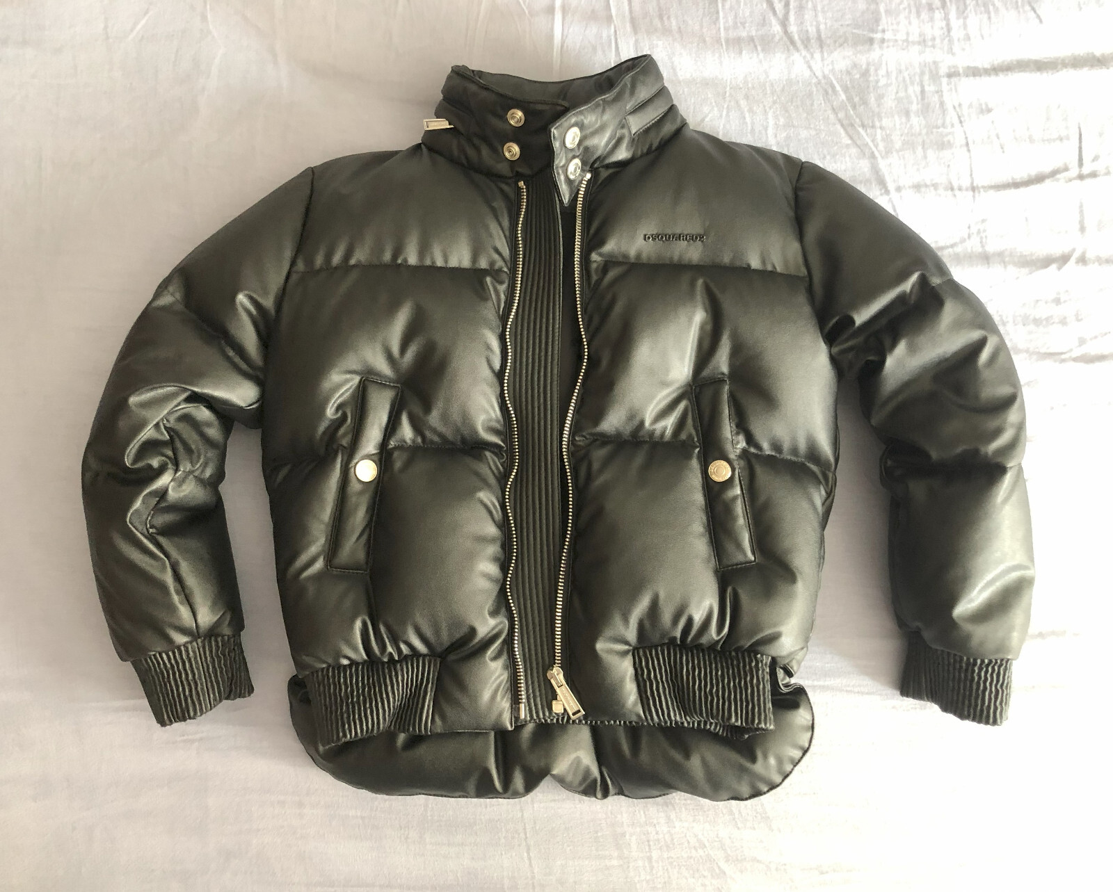 RRP €1200 Authentic DSQUARED Leather Bomber Down Jacket  for boys size 8Y