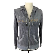 BCBG Mazazria Gray Velvet Hoodie Womens M Studs Rhinestones Front, Back Hood