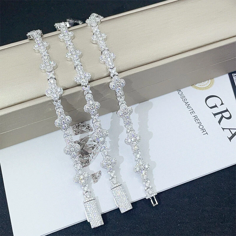 10/13mm D Color MOISSANITE Cross Link Bracelet 925 Sterling Silver Shiny Jewelry - Image 4 of 4