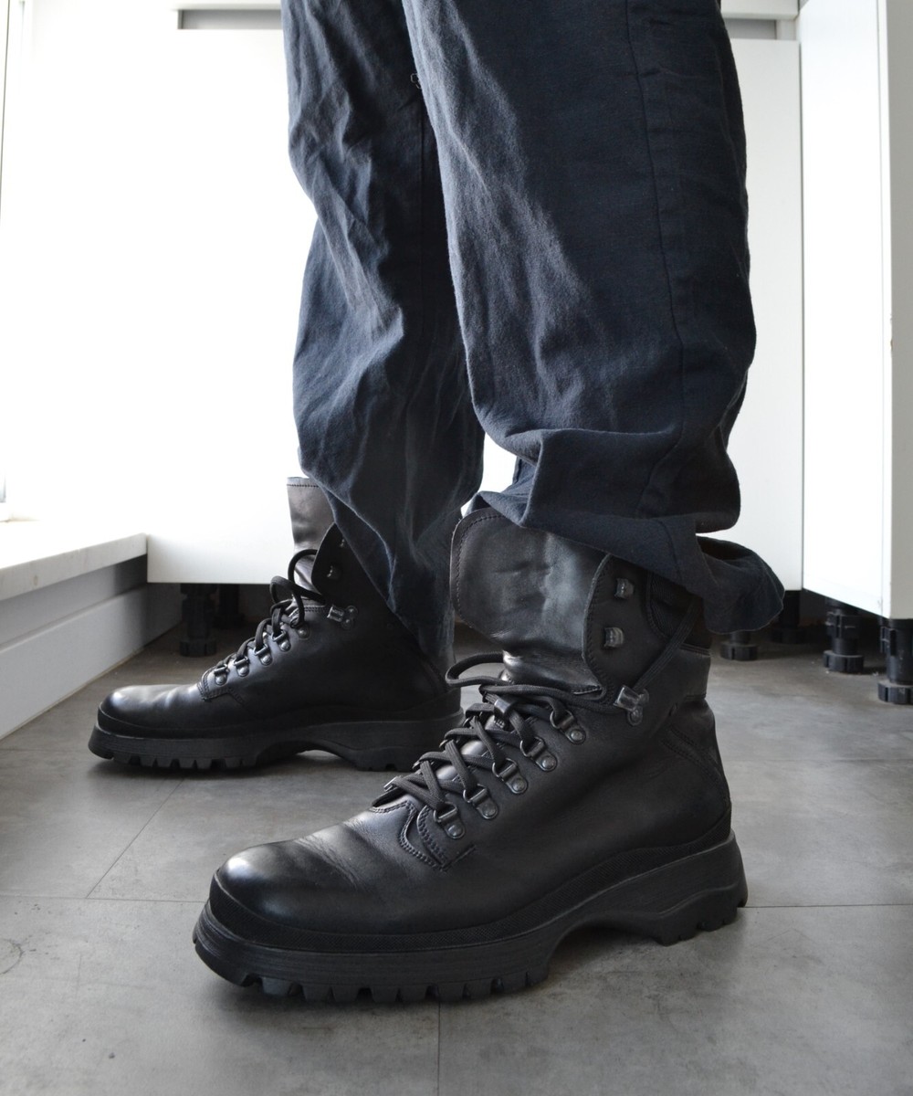 Vintage Mens PRADA Combat Boots Black Leather Shoes Tractor Vintage Mens PRADA Combat Boots Black Leather Shoes Tractor