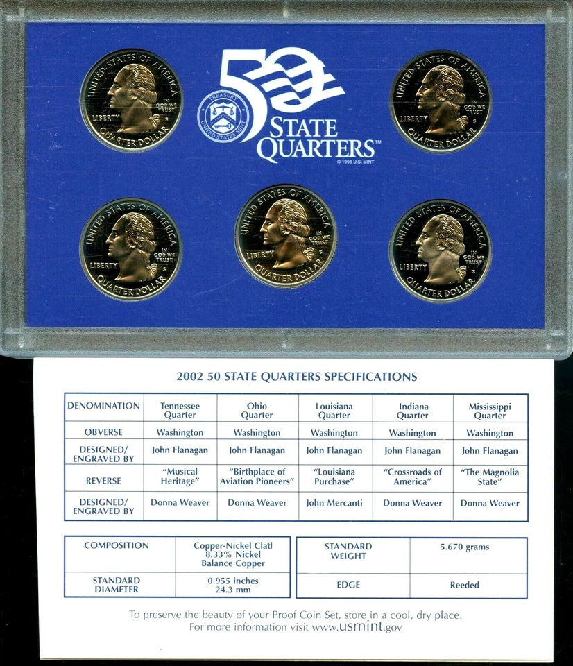 2000-S US Proof State Quarter Mint Set 5 Coins CN CLAD 20cct0801 - Image 3 of 3