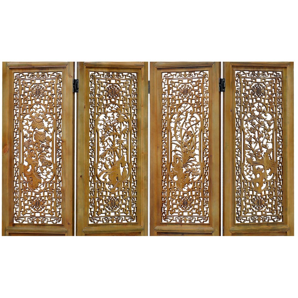 Screen Intaglio US Seller - Grand Cedar Wood Four Season Motif Intaglio Oriental Floor ...