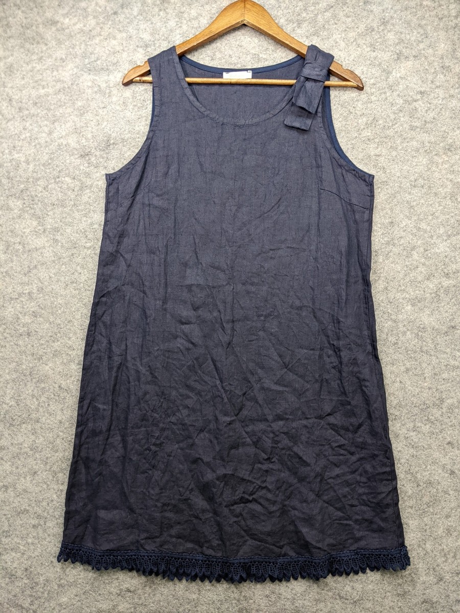 chinese dress ladies Deep Navy Linen Midi Dress – Sleeveless A-Line with Tie Waist main image 1