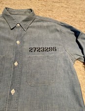 Vintage Men  s 40s 50s Prison Chambray Shirt Jail Workwear Denim Jeans Jacket