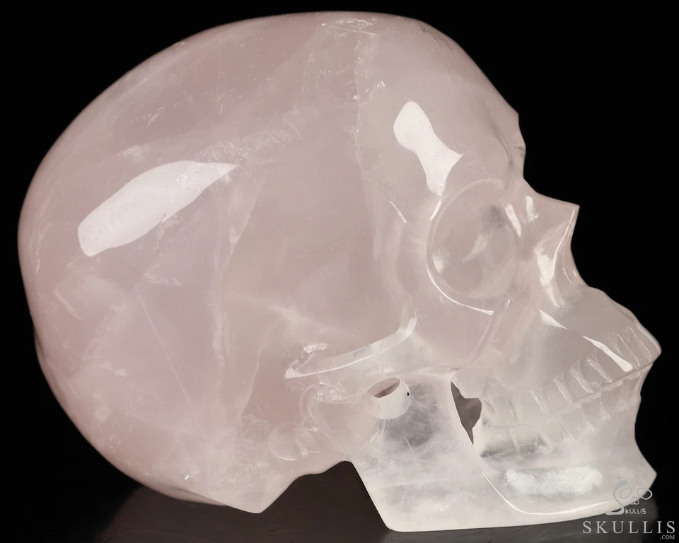 Calavera de cristal tallada a mano de cuarzo rosa de 3,5", súper realista, cristal curativo Foto 4 de 4