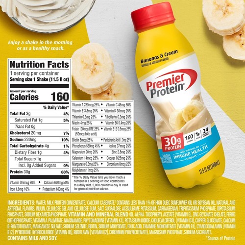 Premier Protein Shake, Bananas & Cream, 30g Protein, 11 fl oz, 12 Ct | eBay
