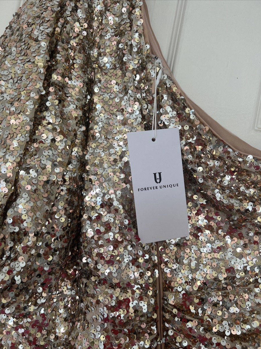 forever unique gold sequin dress size 14 Gold/silver Brand New With Tags Ball gown
