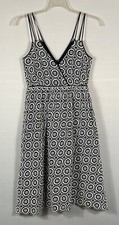 J Crew Dress Women 4 Navy Blue Ivory Textured Double Strap V-Neck Midi Faux Wrap