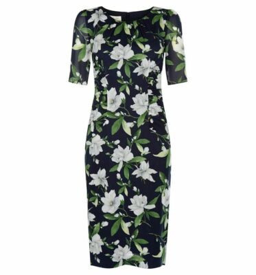 New Hobbs Silk John Lewis Wedding Navy Floral Party Occasion Dress Size  Look UK