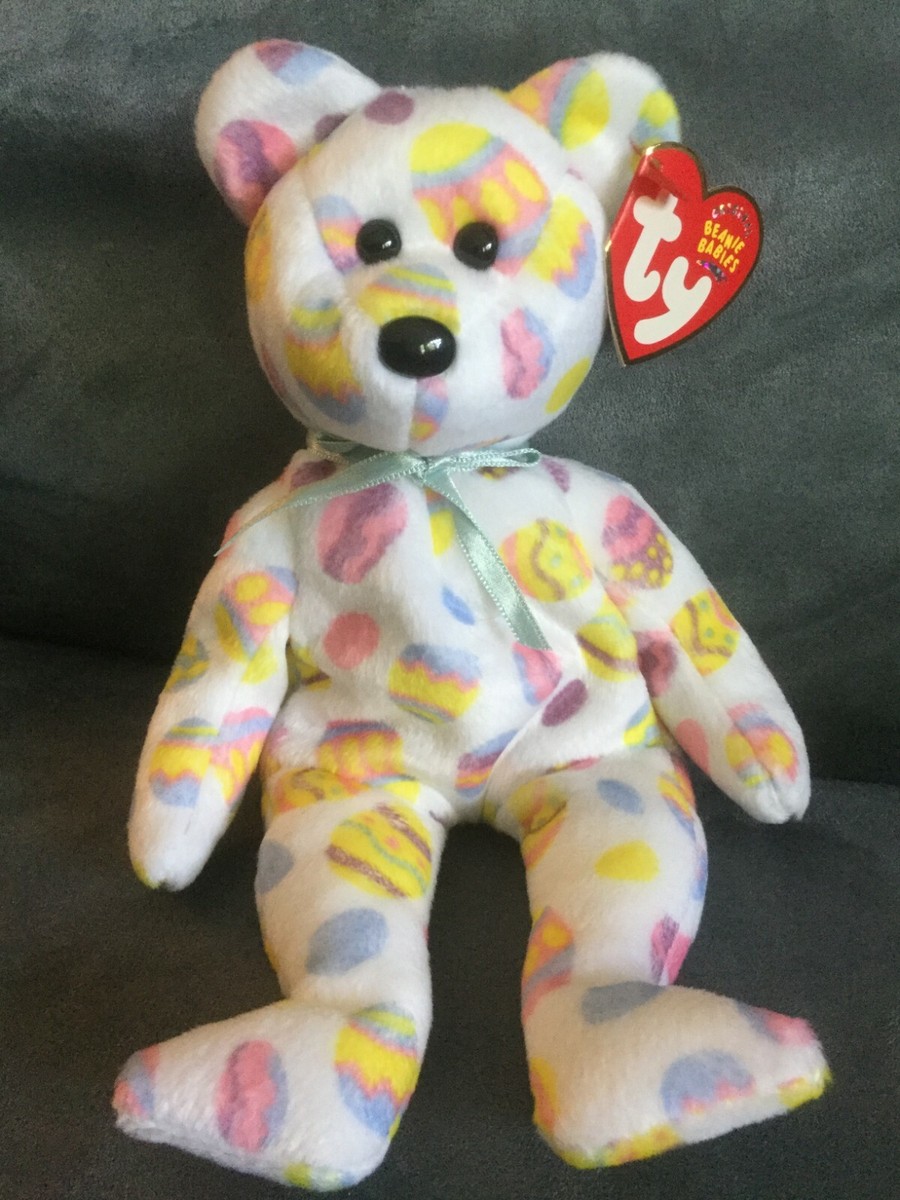TY BEANIE BABY BEAR EASTER EGGS 2004 BEAR WHITE WITH EGGS - NEW