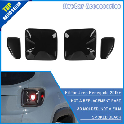 #ad Smoked Black Rear Tail Light Lamp Cover Trim Decor Set For Jeep Renegade 2015 $32.99
