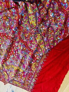 100% Cashmere Pashmina Shawl Red With Beautiful Vibrant Hand Embroidery