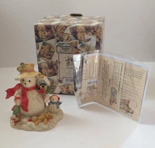 Cherished Teddies MERRY 706906 Meadow Build Snowman Snowbear Birdhouse Hat 2000