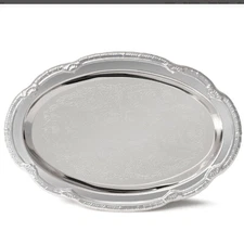 Small Silver Finish Oval Serving Tray Platter Vintage Appetizer Cocktail Plate