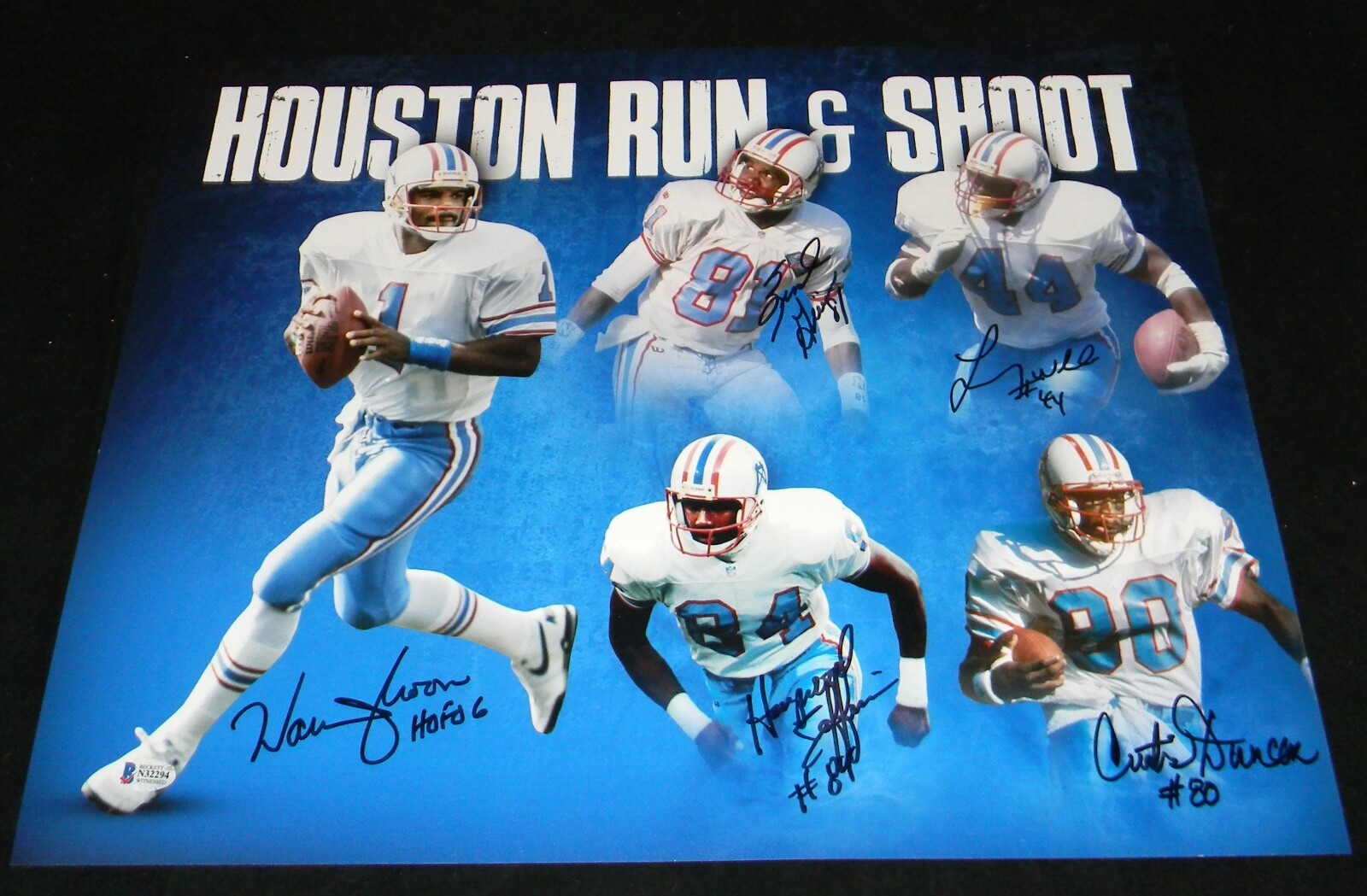 WARREN MOON JEFFIRES GIVINS DUNCAN SIGNED HOUSTON OILERS RUN & SHOOT 16x20 PHOTO 