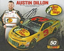 2019 Austin Dillon Bass pro Shops RCR Signed Auto 8x10 Hero Card Photo COA