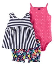 Carter's Baby Girl 3-Pc Set Jersey T, Tank Top Bodysuit  Diaper Cover 9M NWT