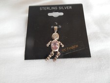 Sterling silver birthstone baby boy pendant charm Oct