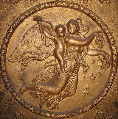 ANTIQUE GOLD ARCHITECTURAL FIGURAL ANGEL WINGS FIRE ROSES INTERIOR DECORATE - Image 1 of 4