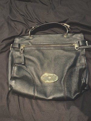 Mulberry Black Pebbled Satchel Top Handle Bag Gold Hardware Detachable Strap