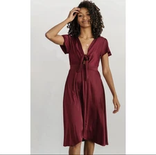 Baltic Born Poppy Satin Midi Dress Size XL Wine Keyhole Cocktail Wedding V Neck