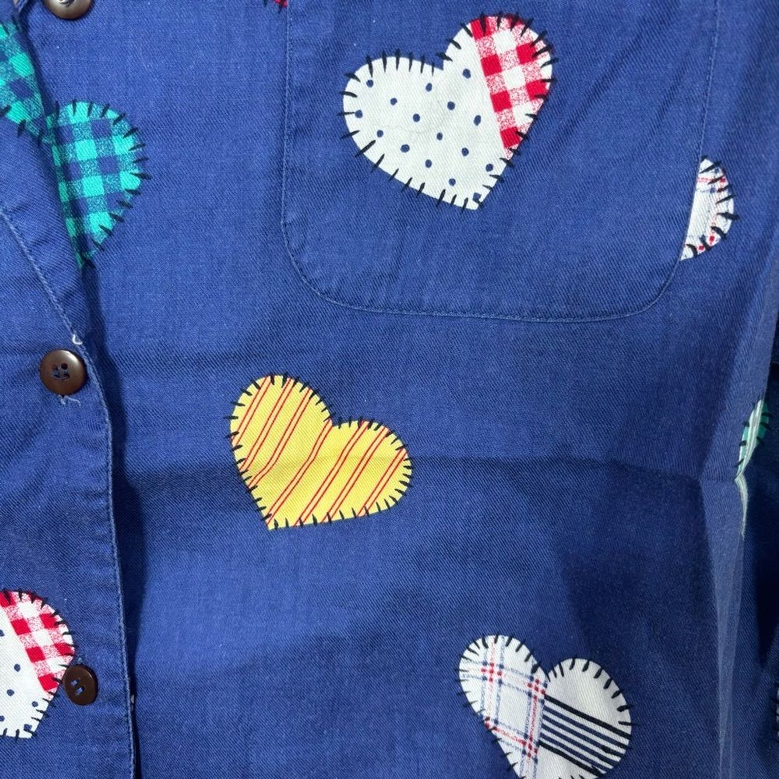 Bechamel Patchwork Heart Pattern Button Up Short … - image 6