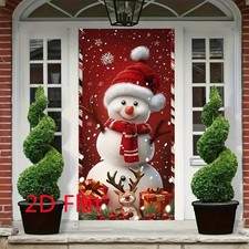 71 x 35 2D Holiday Door Banner Festive Christmas Snowman and Rudolph Reindeer
