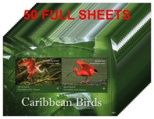 Lot 50X MUSTIQUE GRENADINES ST.Vicent 2018 Stamps Sheet Caribean Birds #F31563