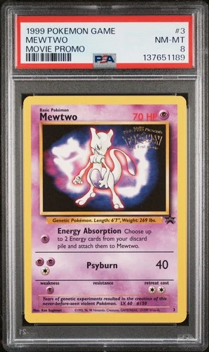 1999 POKEMON GAME MOVIE MOVIE PROMO #3 MEWTWO PSA 8