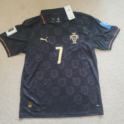 PUMA Portugal RONALDO 7 オーセンティックユニフォーム L PUMA Portugal Cristiano Ronaldo #7 Black Gold Soccer Jersey Men L