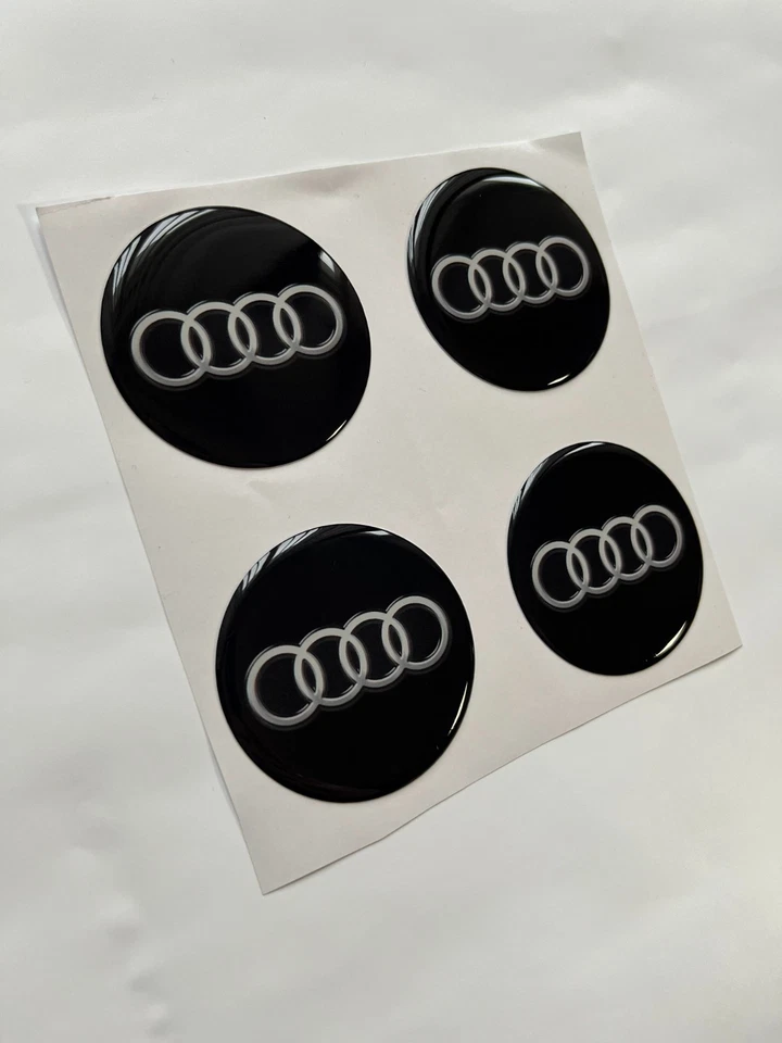 Audi Wheel Cap Stickers Set – 4pcs 3D Domed Resin Center Cap Emblem Decals - Изображение 2 из 3